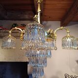 Lustre à pampilles ancien cristal est bronze époque XIXeme