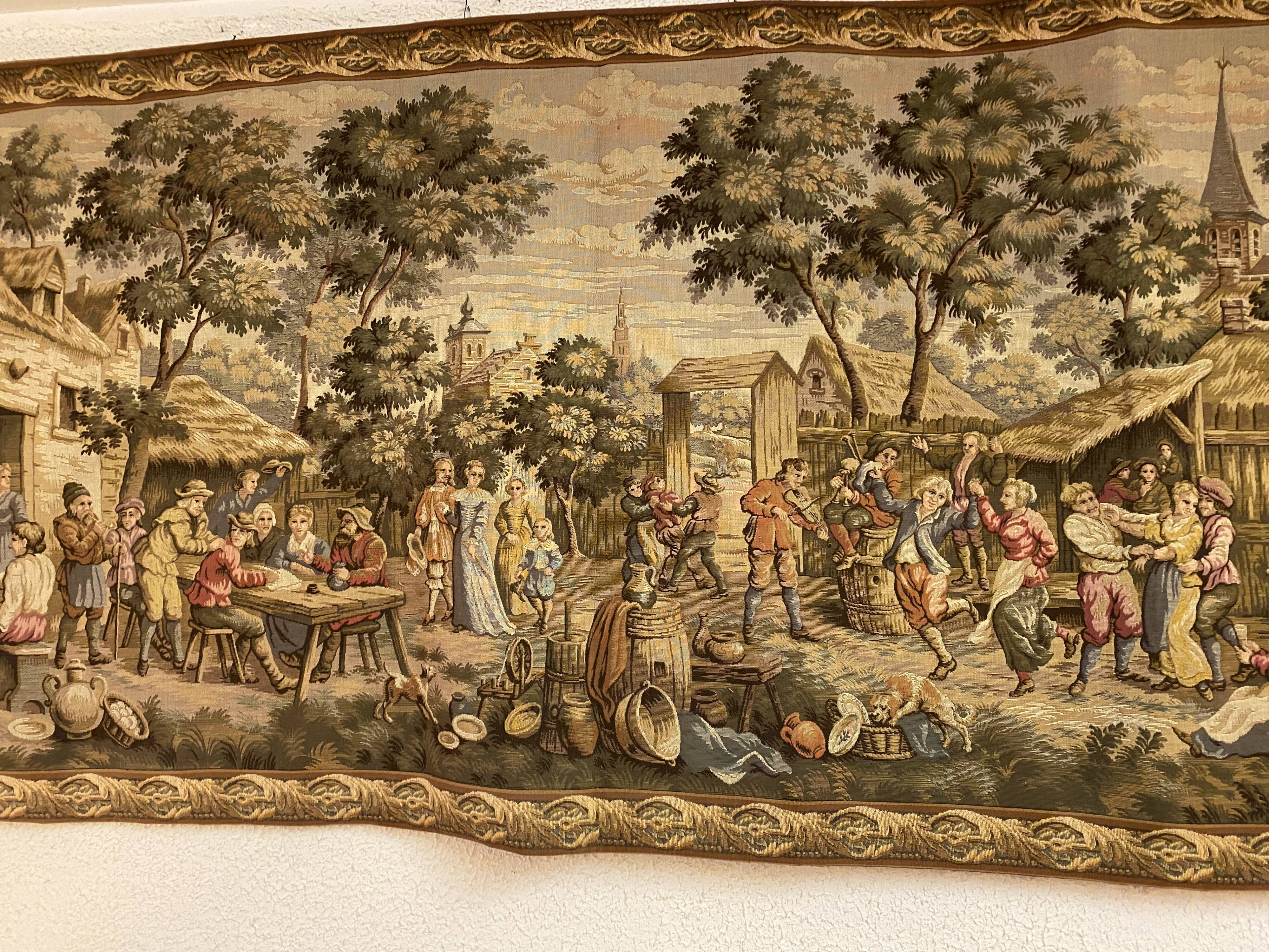 Tapestry of the Gobelins, village festival scene, perfect condition.