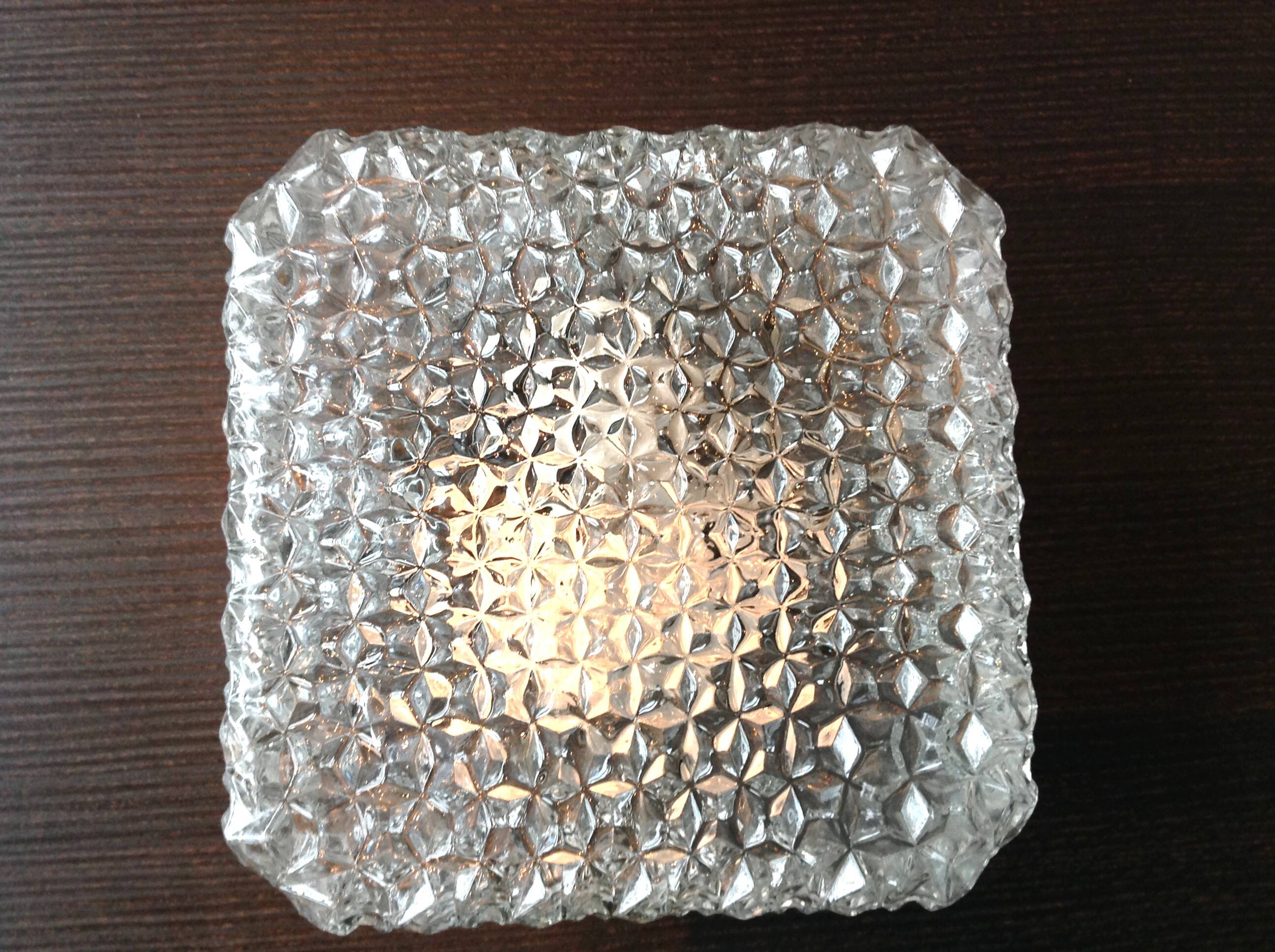 Square diamond-tipped glass ceiling light by RZB Leuchten / vintage 60s-70s