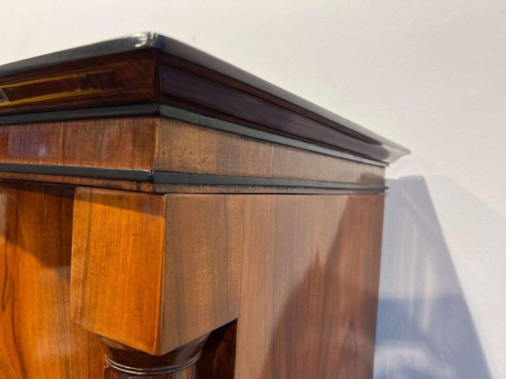 Biedermeier Armoire, Walnut Veneer, Full Columns, Austria/Vienna around 1825