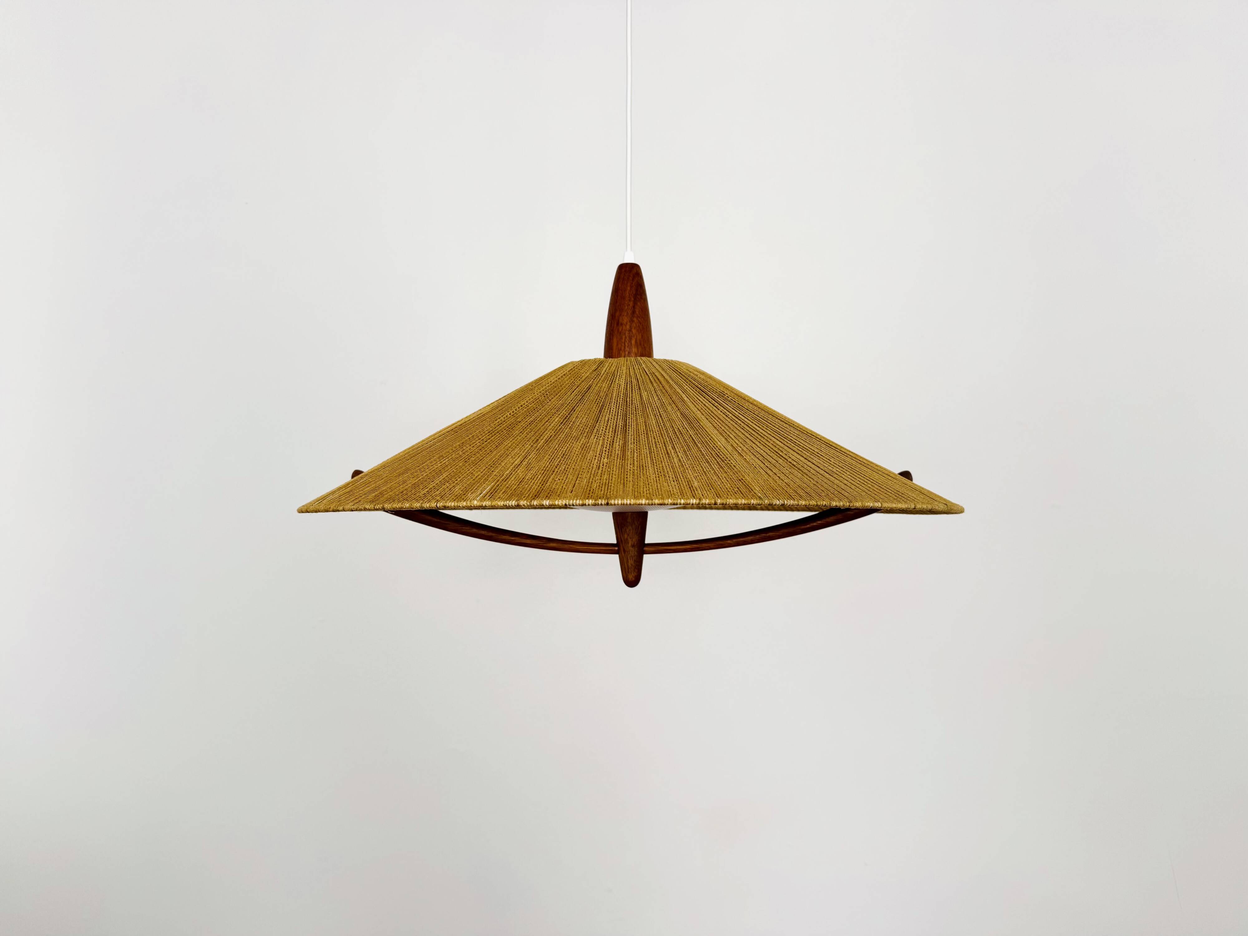 Large Sisal and Teak Pendant Lamp by Temde