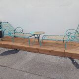 Lot 2 chaises longues anciennes fer forgé et ses 2 guéridons