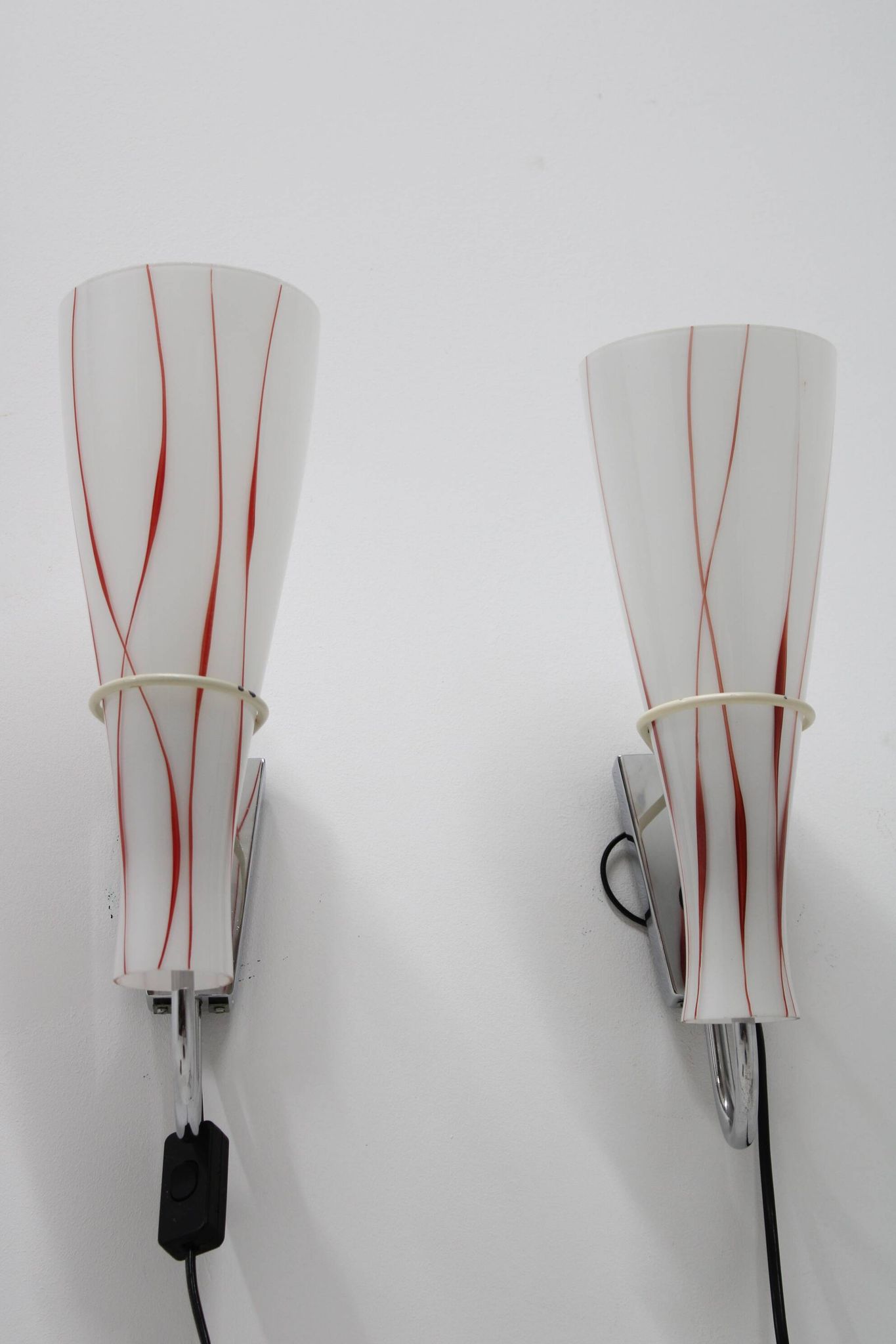 1970s Pair of Glass Wall Lamps , Czechoslovakia