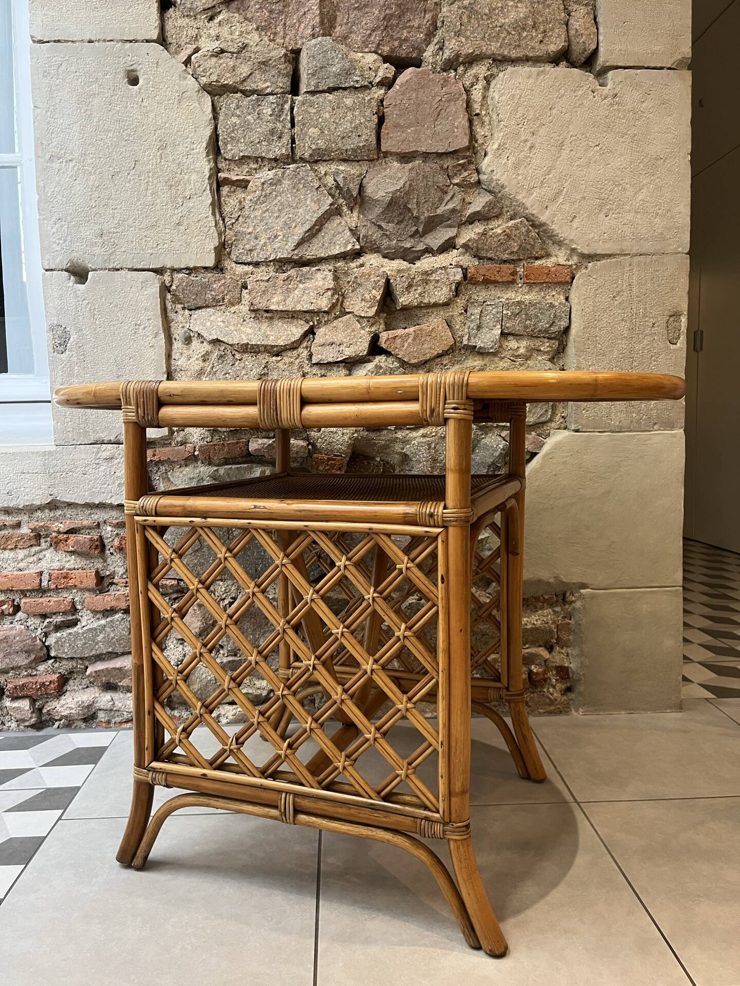 Table d'appoint, desserte en rotin, 2 niveaux