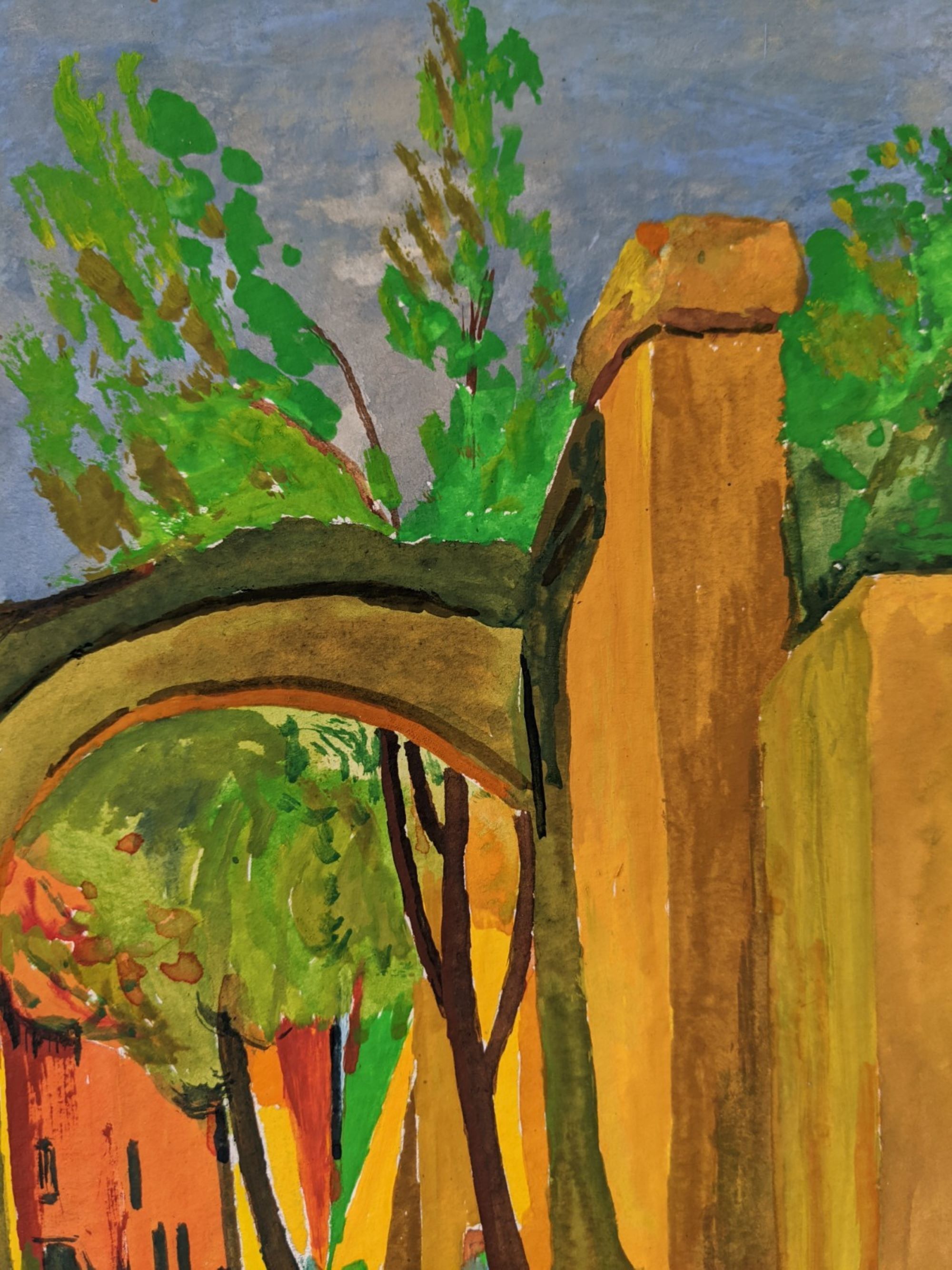 Mid-century modern swedish "the pathway" vintage framed watercolour