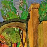 Mid-century modern swedish "the pathway" vintage framed watercolour