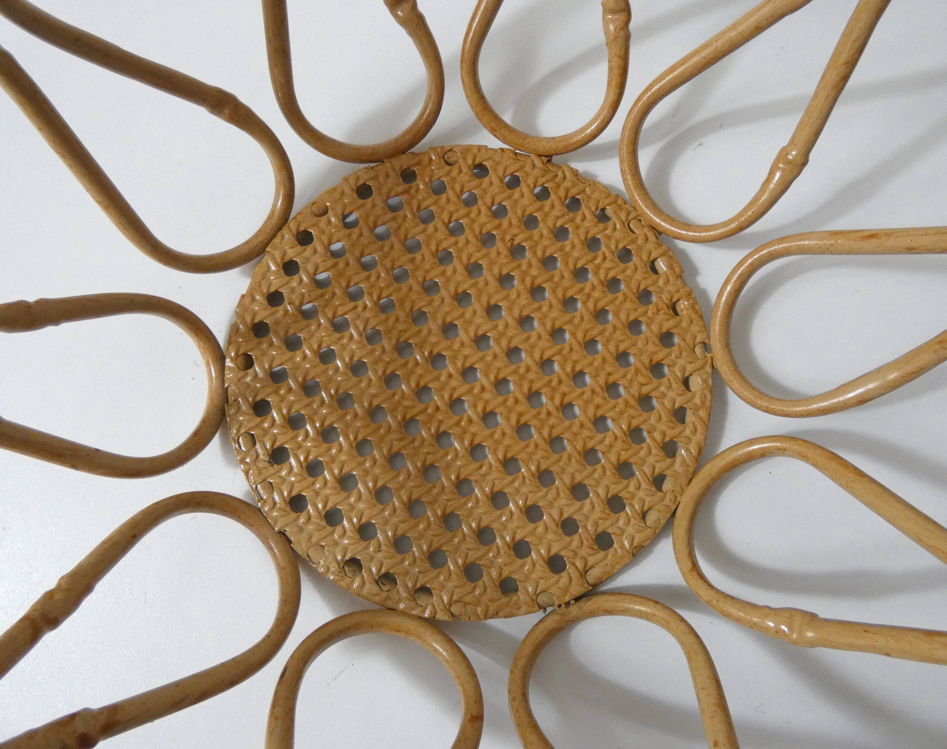 metal fruit bowl in imitation rattan and caning vintage design
