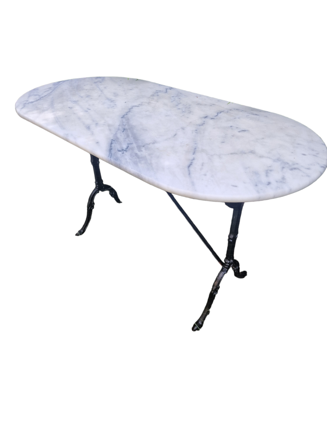 Oval bistro table white marble and wrought iron