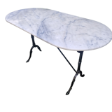 Oval bistro table white marble and wrought iron