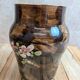 Antique flower pot in majolica by Théodore Lefront – rooster and hen – 19th century