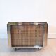 Planter, vintage storage with lightweight wheels, straw, brass and steel, hollywood regency