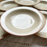 6 Deep plates in speckled beige stoneware, Tulowice style, Poland 1970