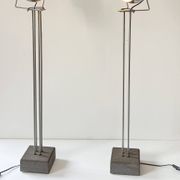 Pair of vintage floor lamps in chrome metal and cement, France 1970.
