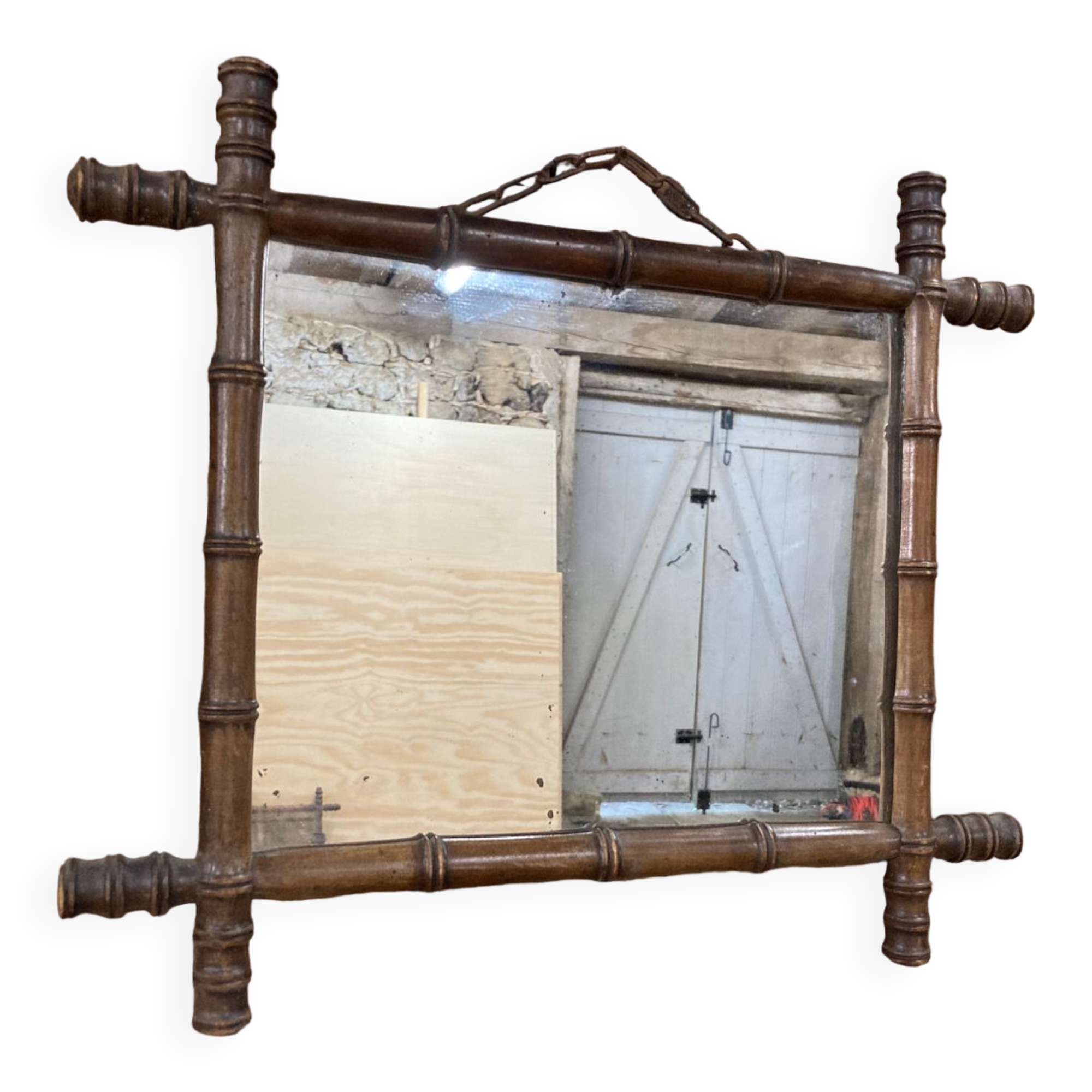 Mirror 45x51cm rectangular wood imitation bamboo 1960