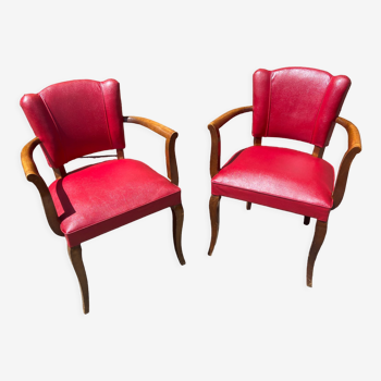 Pair of bridge armchairs imitation leather mid-century 1950