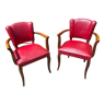 Pair of bridge armchairs imitation leather mid-century 1950