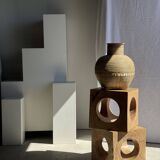 Coffee table, or openwork cubic stool in natural monoxyle mango wood H40.