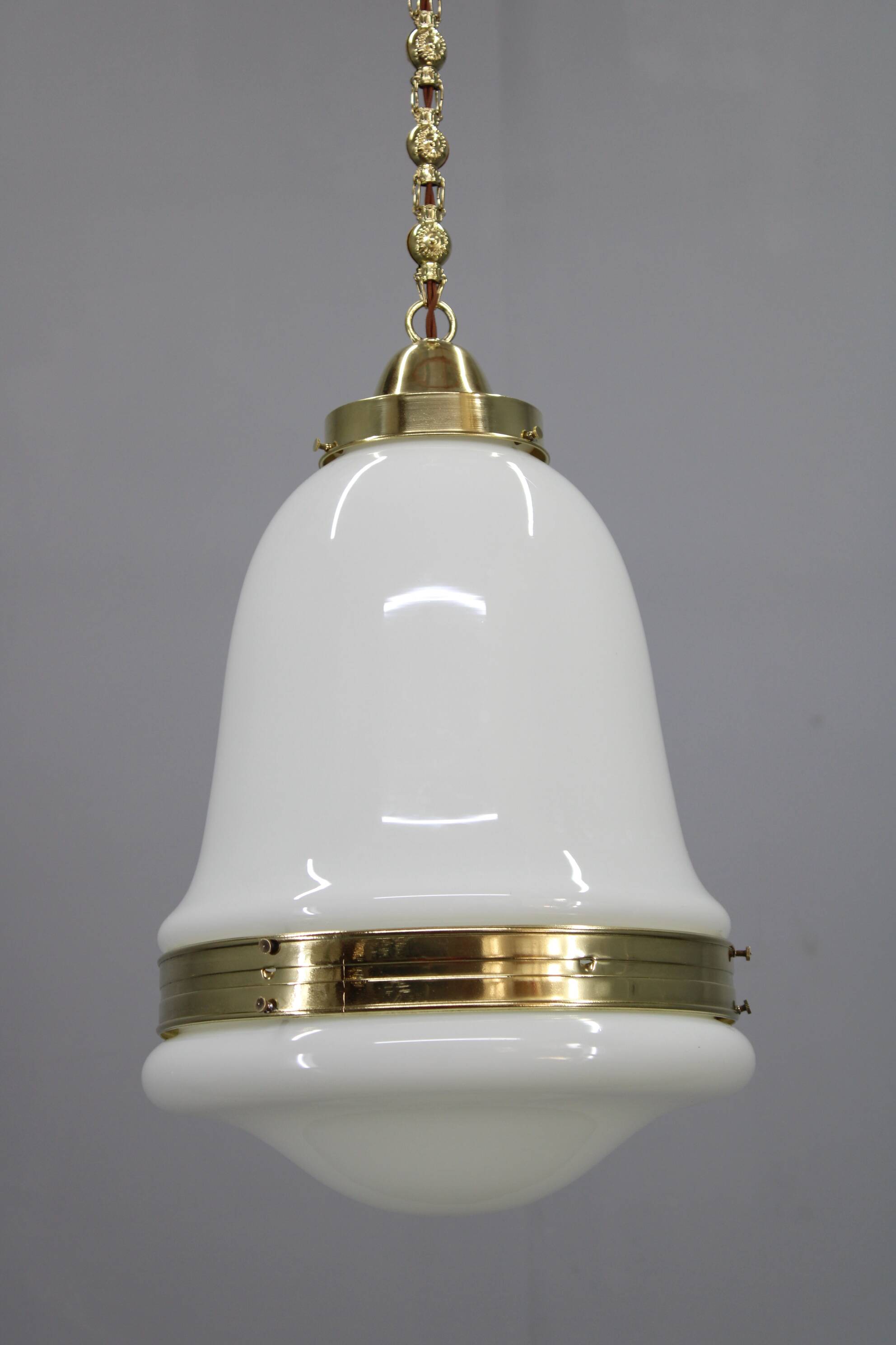 Peter Behrens “Luzette” Art Deco opaline glass pendant, Germany, 1930s