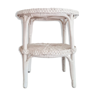 Old white rattan table - rattan end table