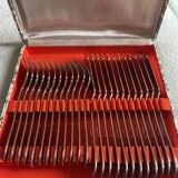 Vintage toile de Jouy cutlery set for 12 fish forks, stainless steel 18/10, like new.