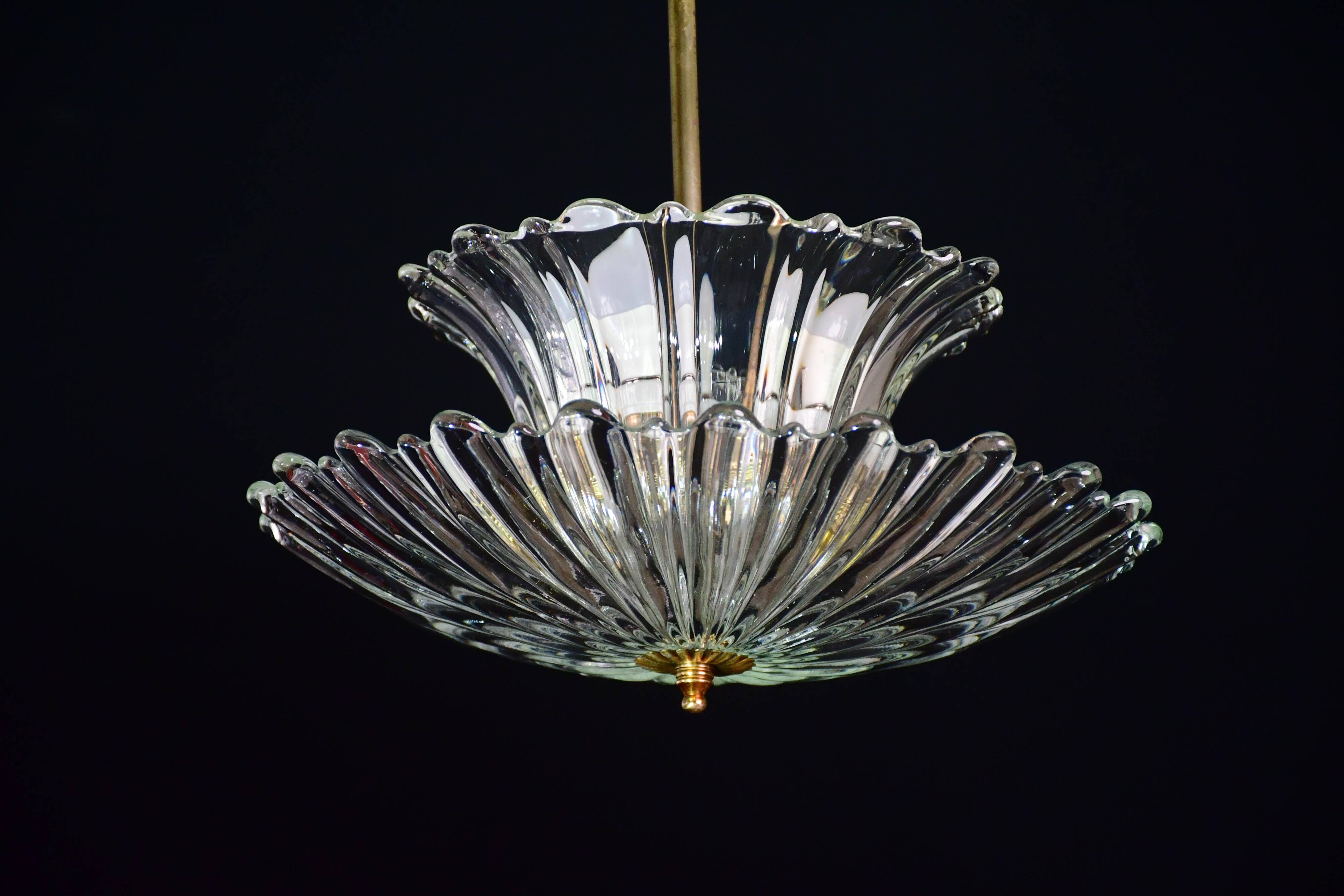 Art Deco pendant light Murano glass by Barovier, 1950