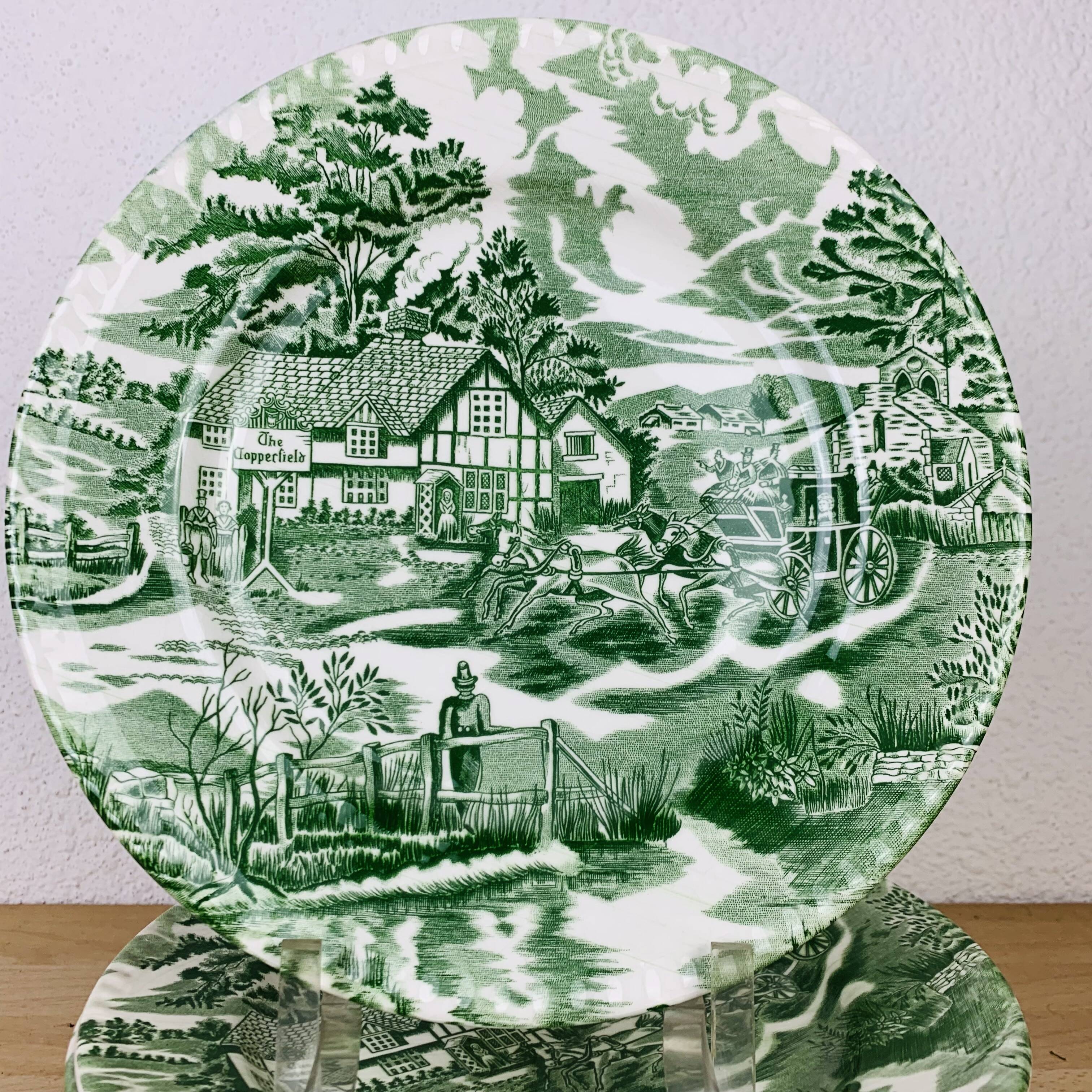 10 English Style Luneville green plates