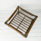 Table basse en bambou marron foncé plateau en verre Mid Century Vintage Rattan Skandi Boho Danish De