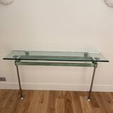 Console métal et verre, pièce unique 1980