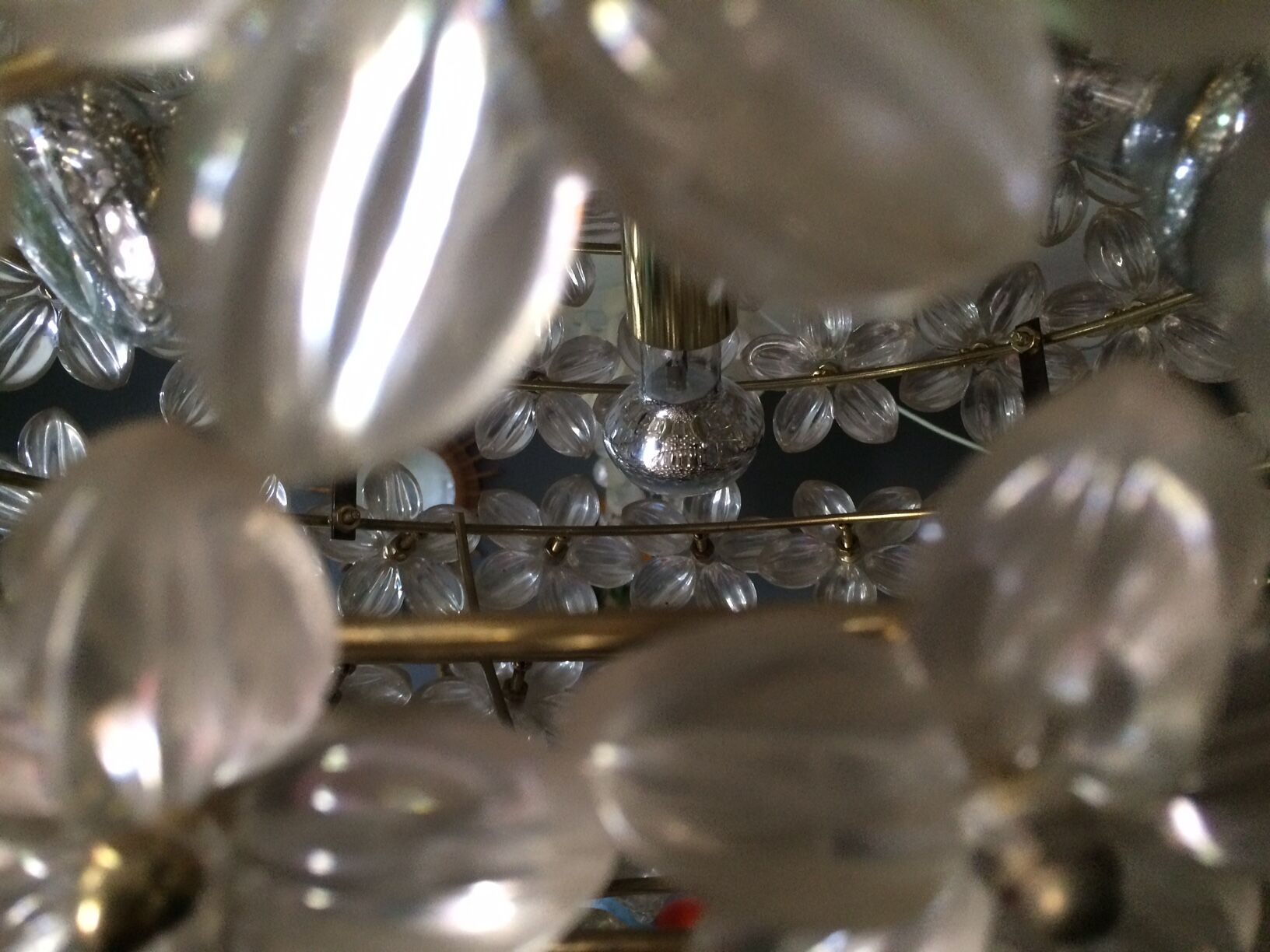 Vintage floral ball hanging lamp, 3 lights 60s