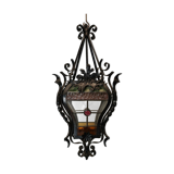 Wrought iron lantern with stained glass
