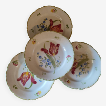 Set of 4 Lunéville Keller & Guérin flat plates, Tulip model