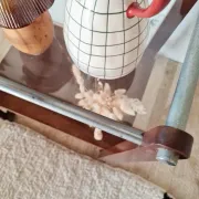 Vintage wooden and metal side table | Retro rolling cart