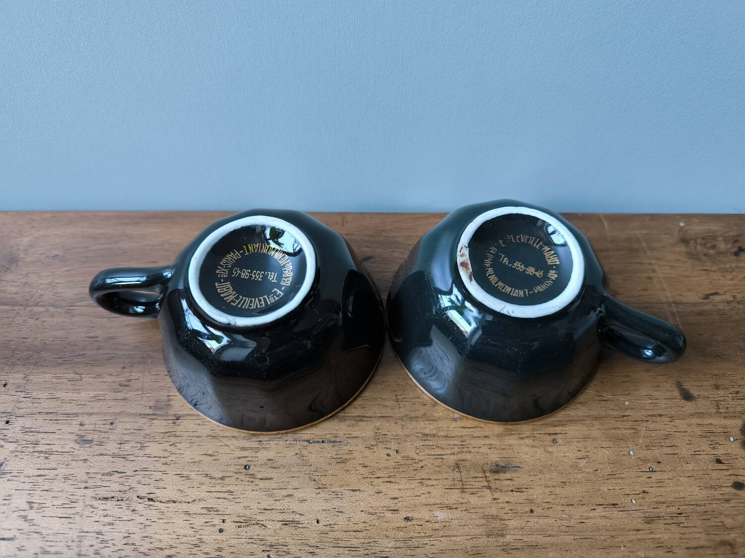 Set of 2 vintage bar coffee cups Leveille Mabit Paris black pink v