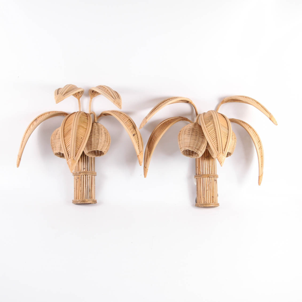 Pair of rattan coconut sconces