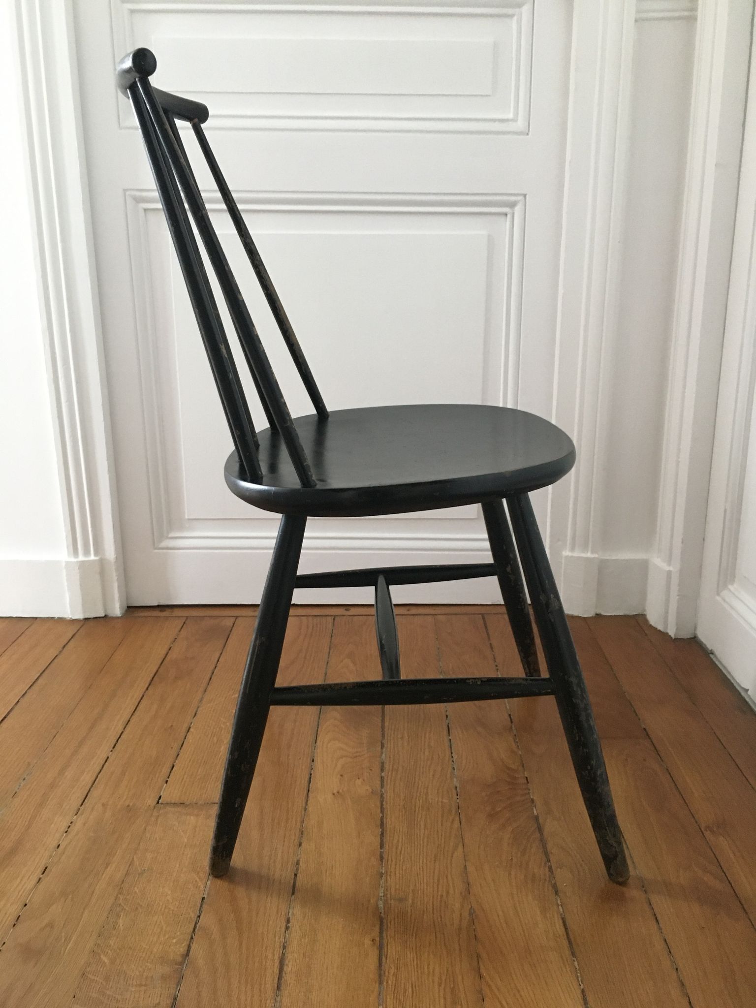 Scandinavian chair Haga Fors Sweden in black laqué wood circa 1950