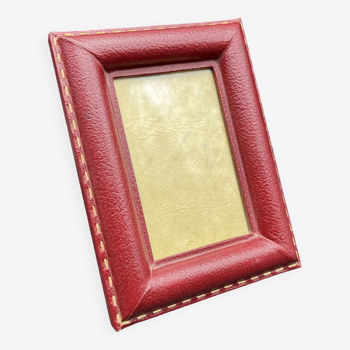 Old Art Deco photo frame in saddle stitched leather