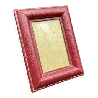 Old Art Deco photo frame in saddle stitched leather