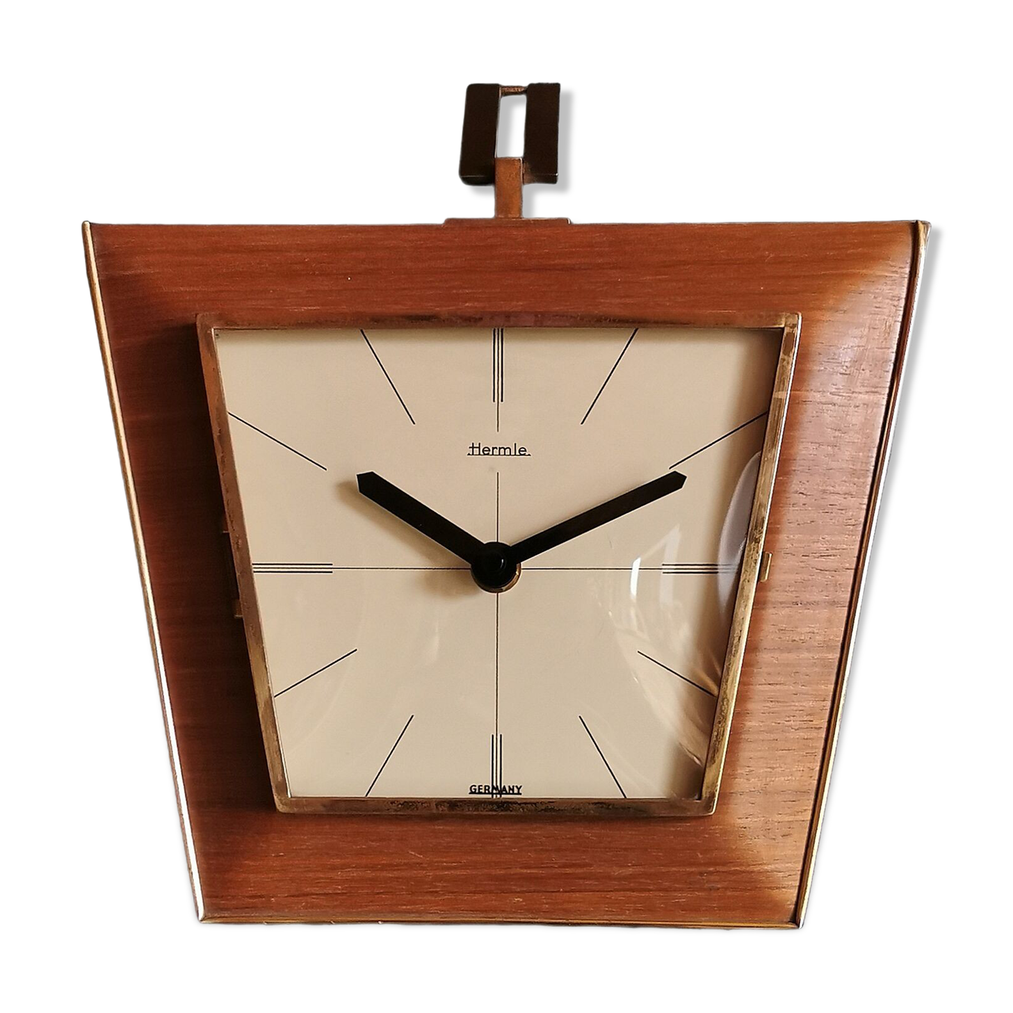 Vintage formica clock silent wall clock trapeze "Hermle gilded black wood"