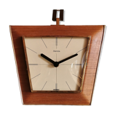 Horloge formica vintage pendule murale silencieuse trapèze "Hermle bois noir doré"