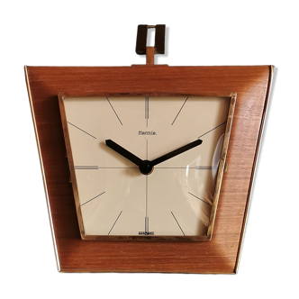 Vintage formica clock silent wall clock trapeze "Hermle gilded black wood"