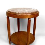 Pedestal Table, Side Table in Solid Oak & Griotte Marble Top