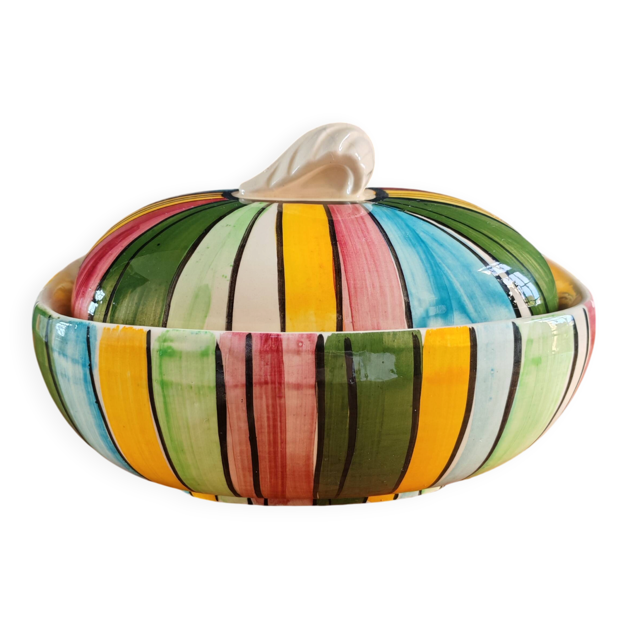 Vintage Ceramic Bonbonnière with Colourful Stripes - Jewellery Box