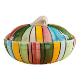 Bonbonnière Vintage en Céramique à Rayures Colorées - Boîte à Bijoux