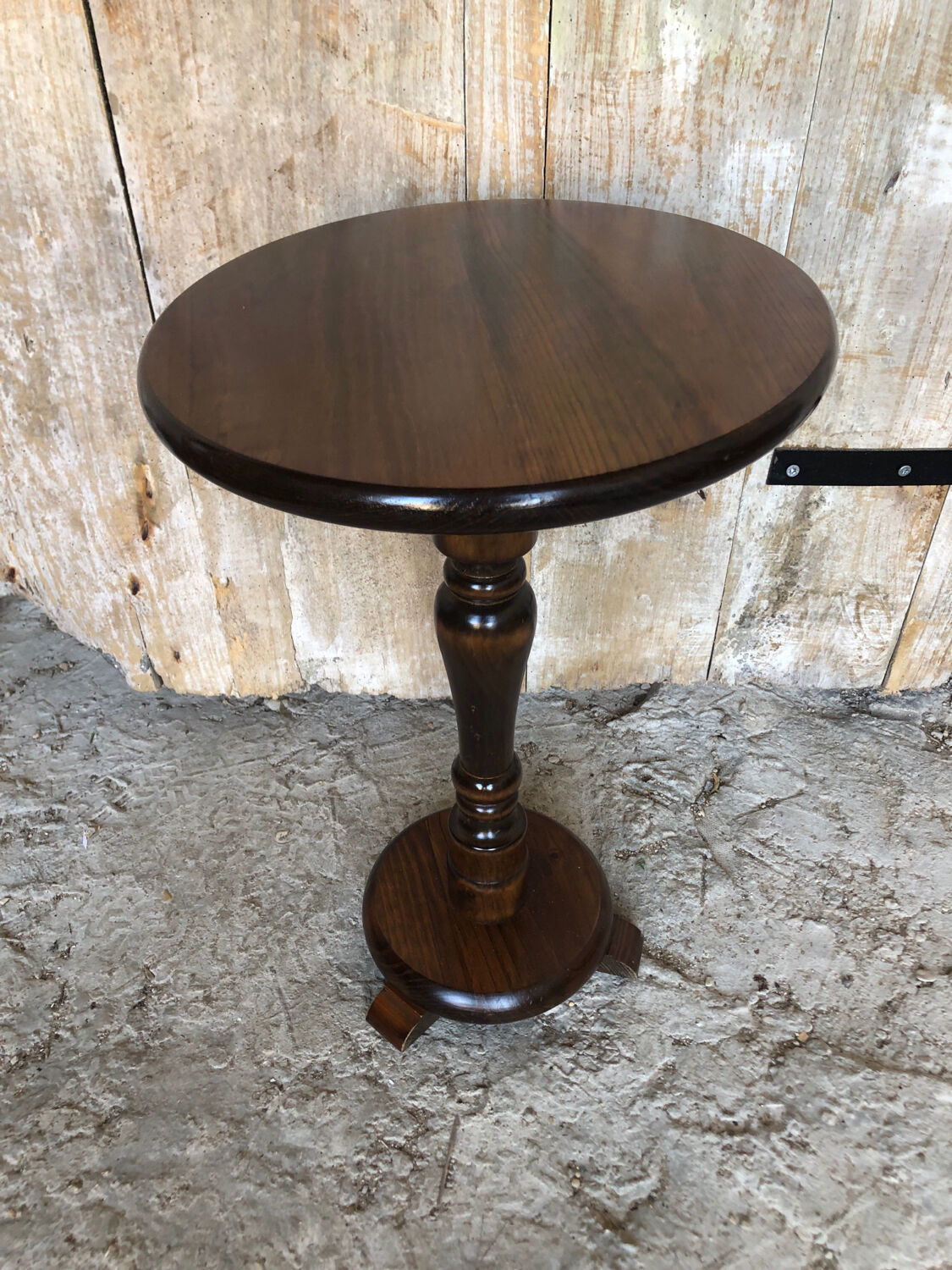 Fifth wheel side table vintage round wood