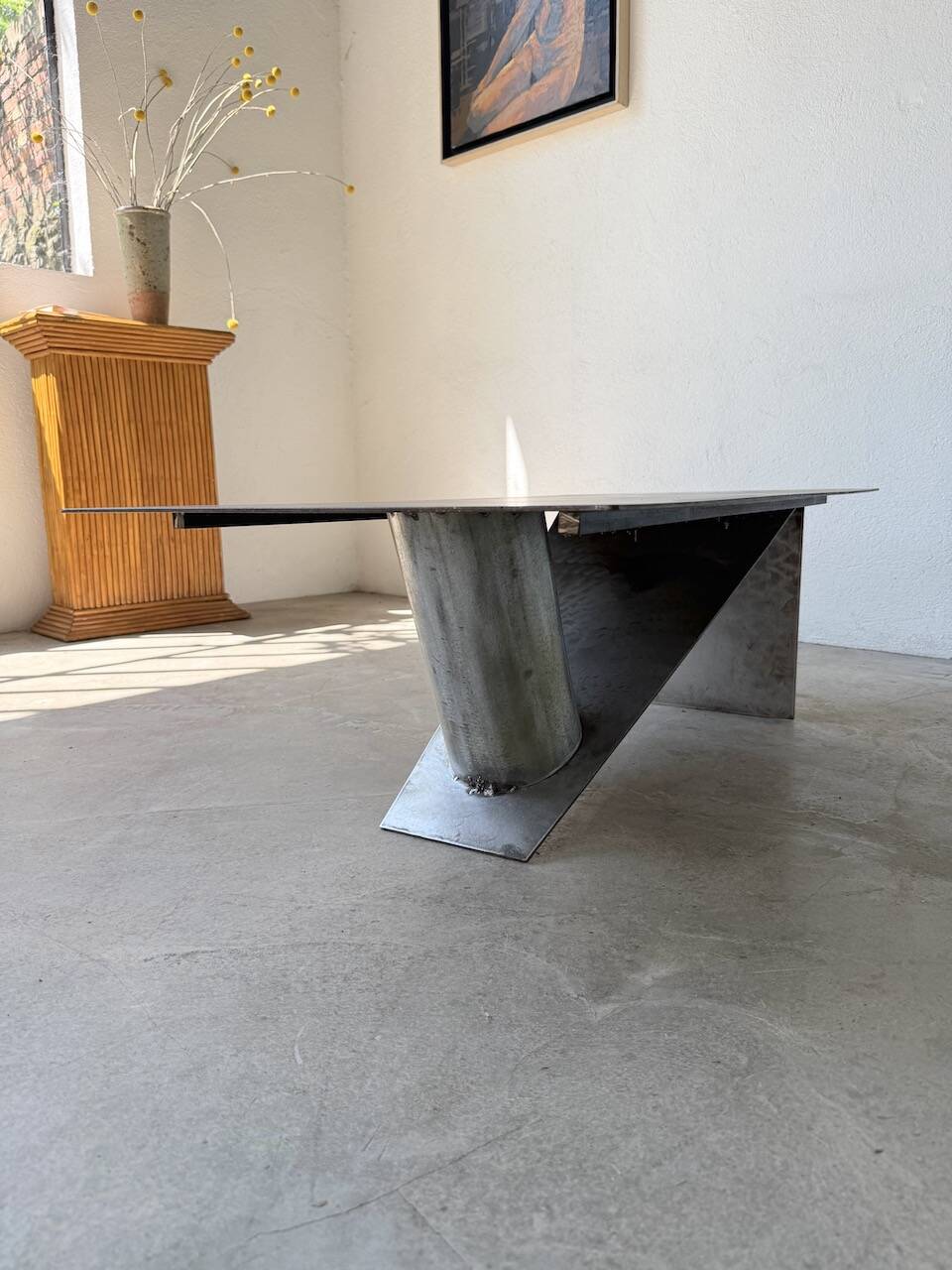 Handcrafted metal coffee table from the 1970s