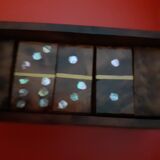 Set of wooden dominoes and mother-of-pearl numbers