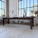 XL farmhouse table in solid oak, brutalist style, 20th century.