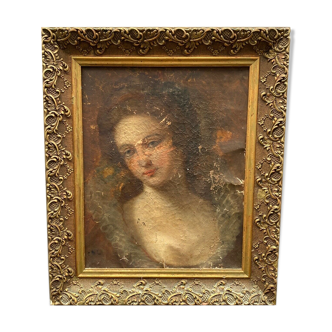 Huile toile cbl initiales  portrait xviii eme femme costume