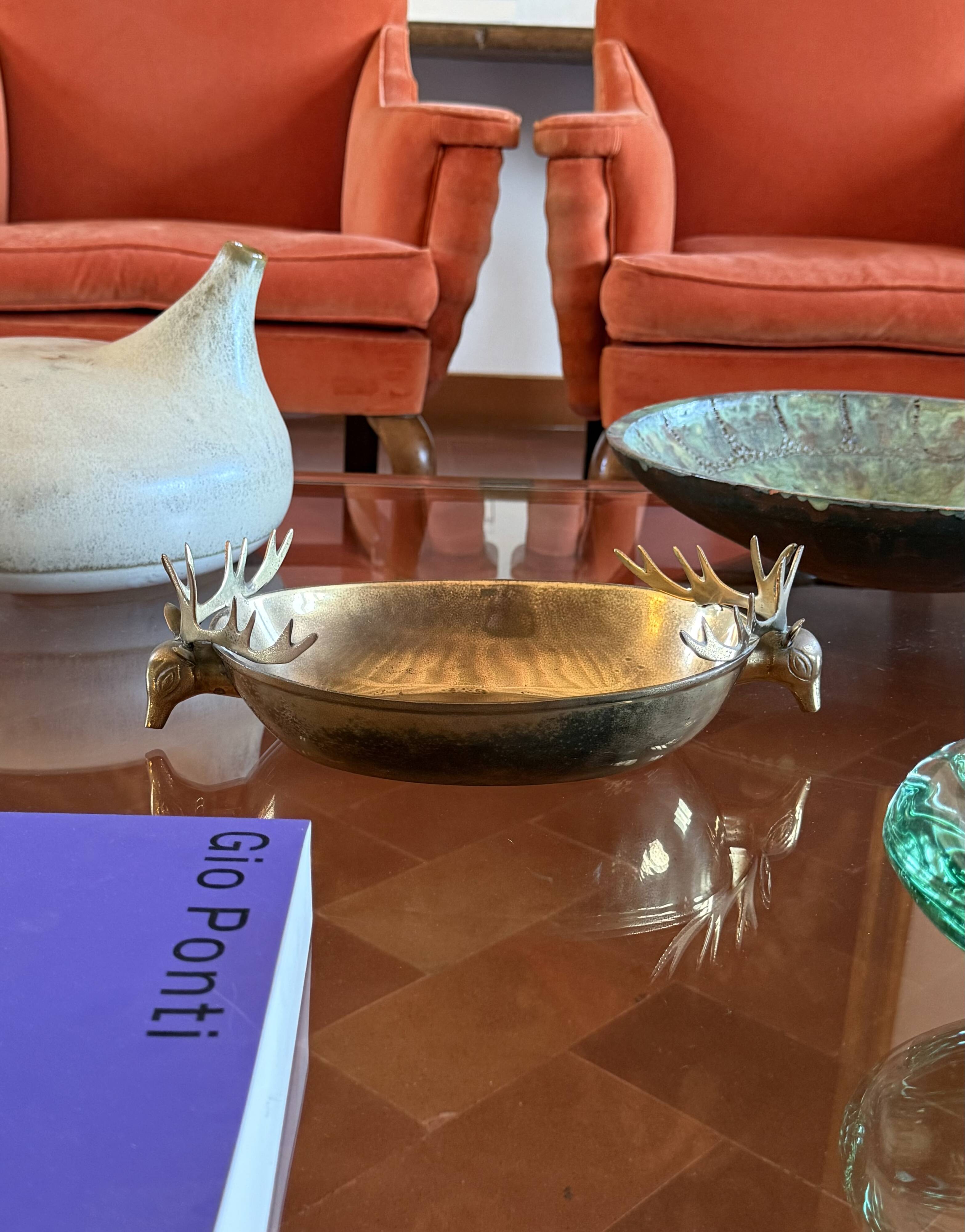 Mid-century Modern brass deers centerpiece / bowl, France 1970s