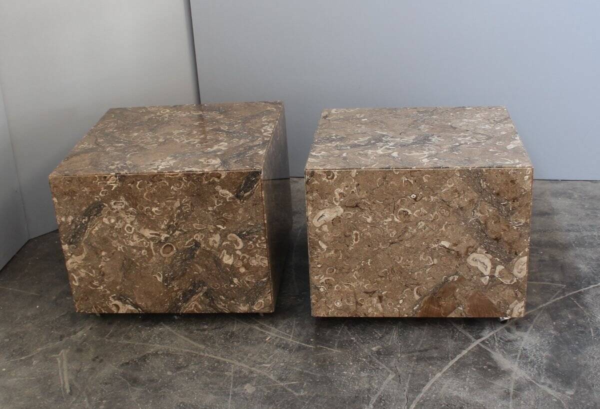 Side Tables with Wheels in Marble by Bufalini Marmi, Italy, 1970s, Set of 2